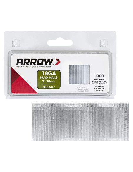 Clavos Brad de Acero 18 Calibres Arrow BN1832CS 1000 Unidades 50 mm