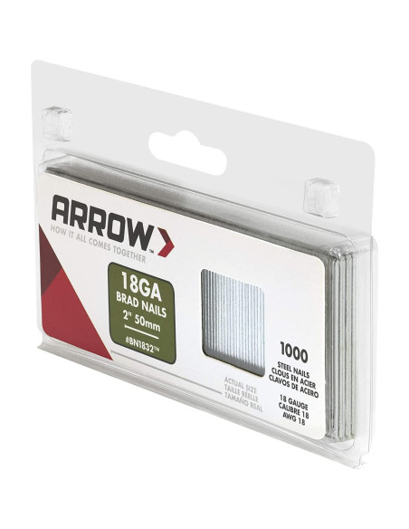 Clavos Brad de Acero 18 Calibres Arrow BN1832CS 1000 Unidades 50 mm