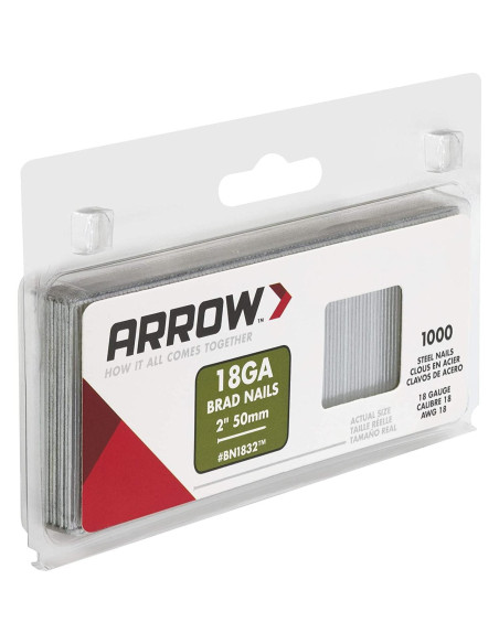 Clavos Brad de Acero 18 Calibres Arrow BN1832CS 1000 Unidades 50 mm