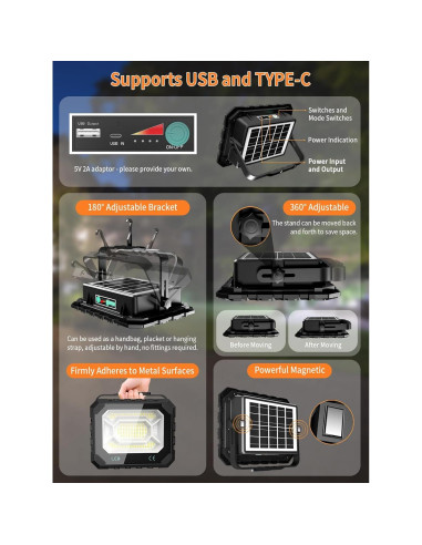 Luz de Trabajo Solar Recargable AKOFUN 200W 16000LM IP66