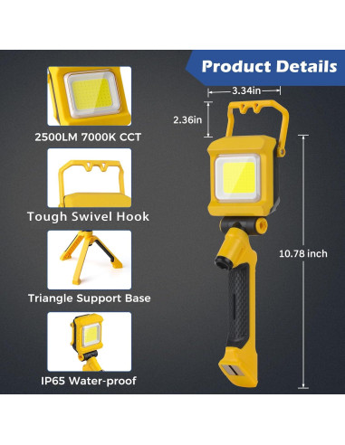 Luz de Trabajo LED Recargable ALGSOTHLY 2500LM 4400mAh