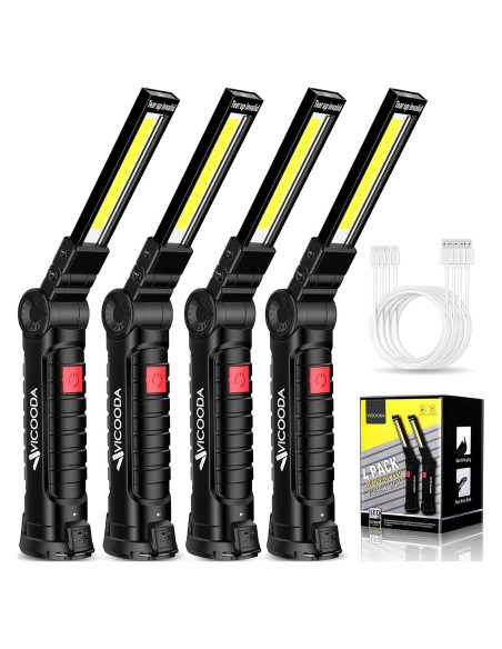 Luz de Trabajo LED VICOODA 4 Paquetes 360 Rotación USB C