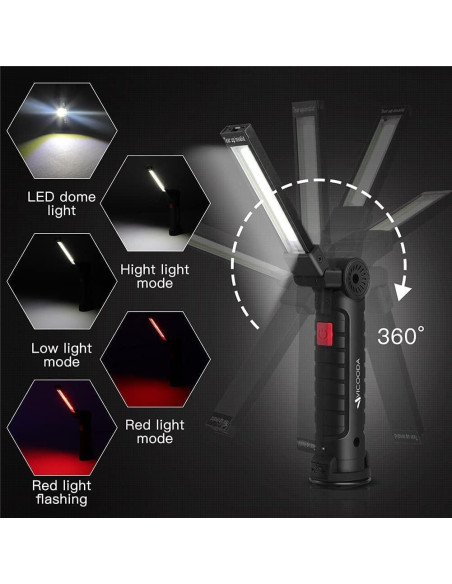 Luz de Trabajo LED VICOODA 4 Paquetes 360 Rotación USB C