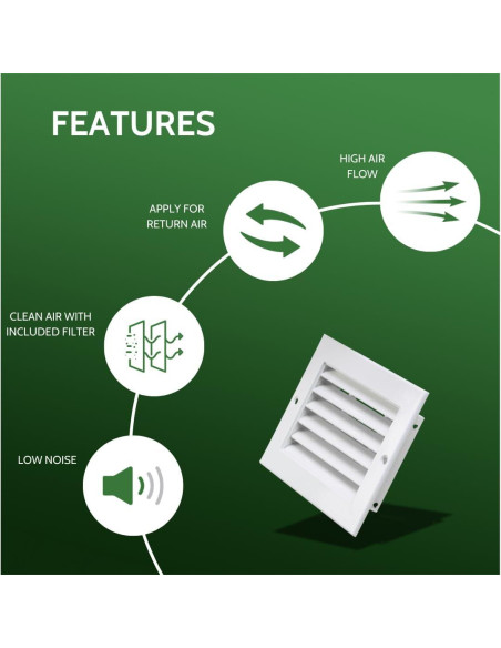 Rejilla de Retorno de Aire 30x30 cm Aluminio Blanco GREEN VENT Rejilla de Retorno de Aire 30x30 cm Aluminio Blanco GREEN VENT