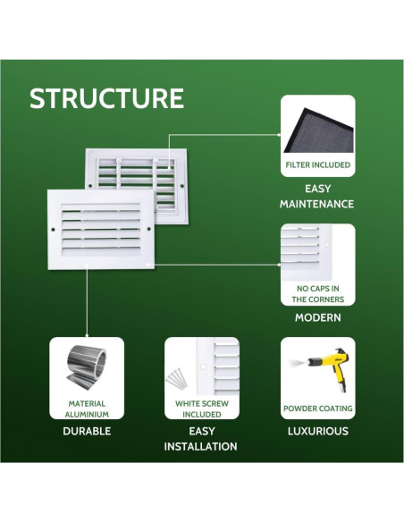 Rejilla de Retorno de Aire 30x30 cm Aluminio Blanco GREEN VENT Rejilla de Retorno de Aire 30x30 cm Aluminio Blanco GREEN VENT