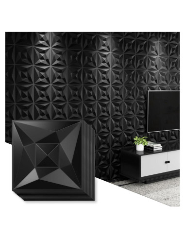 Paneles de Pared 3D Greymond PVC Negro - 33 Azulejos 30x30 cm