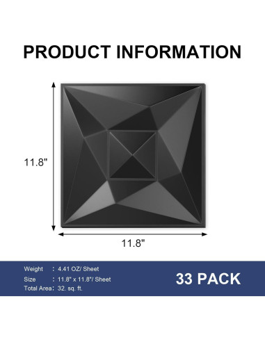 Paneles de Pared 3D Greymond PVC Negro - 33 Azulejos 30x30 cm