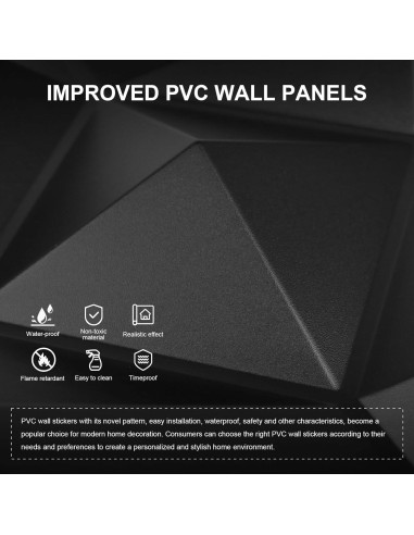 Paneles de Pared 3D Greymond PVC Negro - 33 Azulejos 30x30 cm