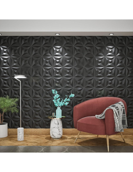 Paneles de Pared 3D Greymond PVC Negro - 33 Azulejos 30x30 cm