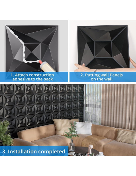 Paneles de Pared 3D Greymond PVC Negro - 33 Azulejos 30x30 cm