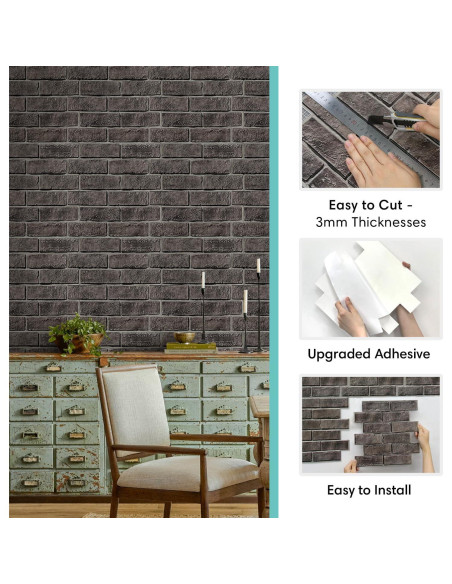 Papel Tapiz 3D Ladrillo Falso Commomy 30x30 cm 10 Piezas