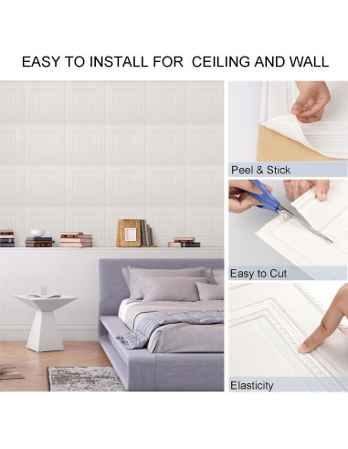 32 Azulejos de Techo Autoadhesivos Dureidos 3D Espuma Blanco