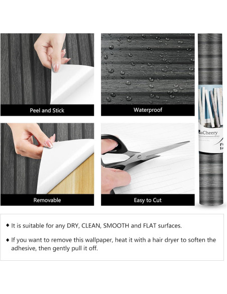 Papel Tapiz Autoadhesivo LaCheery Madera Negra 0.81 m Papel Tapiz Autoadhesivo LaCheery Madera Negra 0.81 m