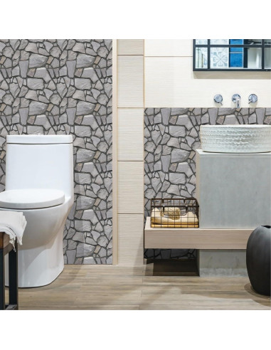 Paneles de Pared 3D Autoadhesivos szgwtk - Piedra Gris, 10 Piezas