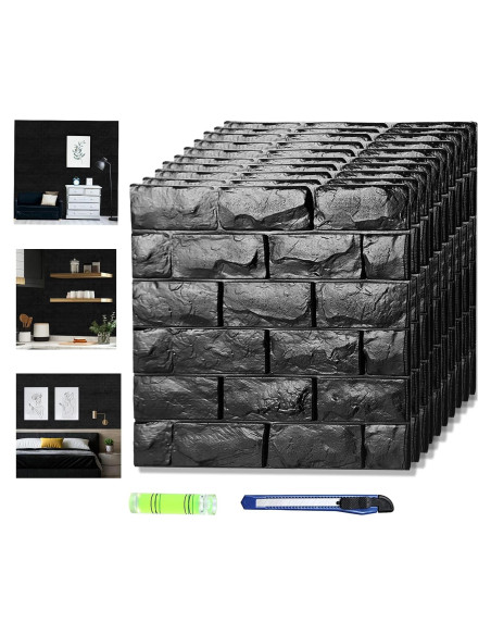 Paneles de Pared 3D Circloophs Autoadhesivos Ladrillo Negro 30 Piezas