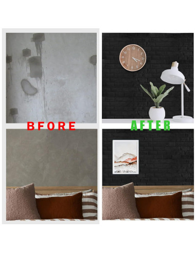 Paneles de Pared 3D Circloophs Autoadhesivos Ladrillo Negro 30 Piezas