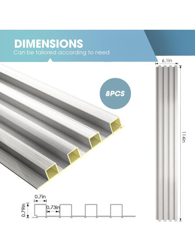 Paneles Acústicos de Pared OUZUGIE 3D Plata Metálica 8 Piezas