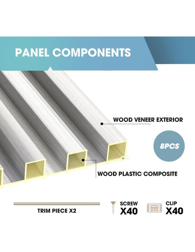 Paneles Acústicos de Pared OUZUGIE 3D Plata Metálica 8 Piezas