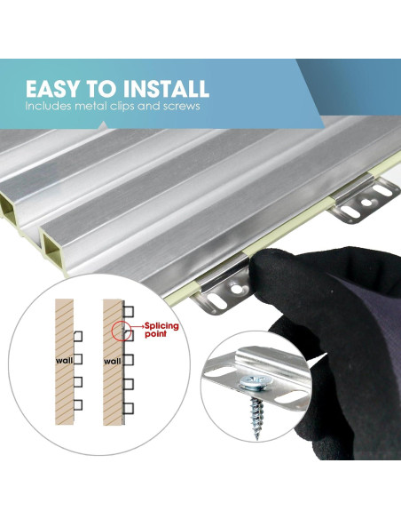 Paneles Acústicos de Pared OUZUGIE 3D Plata Metálica 8 Piezas