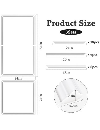 3 Juegos de Molduras de Pared Autoadhesivas RDUIGT 137x61 cm
