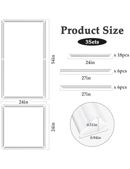 3 Juegos de Molduras de Pared Autoadhesivas RDUIGT 137x61 cm