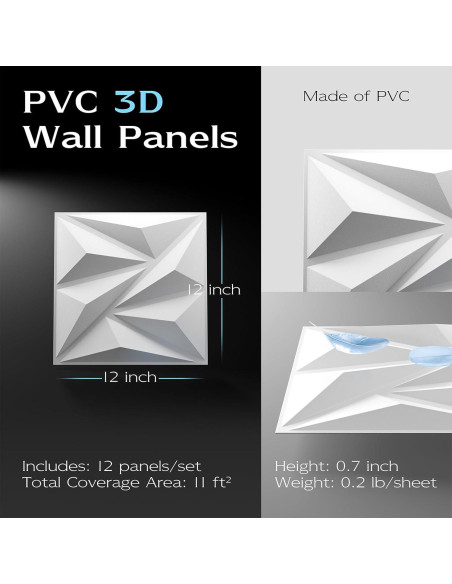 Paquete de 12 Paneles de Pared 3D Lebenforce PVC Blanco 1.02 m