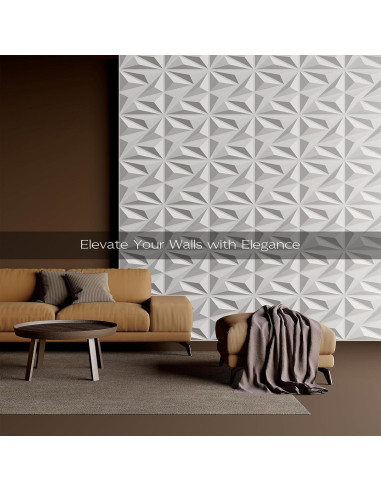 Paquete de 12 Paneles de Pared 3D Lebenforce PVC Blanco 1.02 m