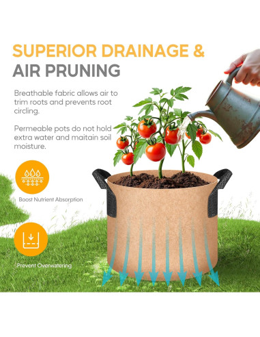 Macetas de Tela 20 Galones Simple Deluxe 5 Pzs Transpirables