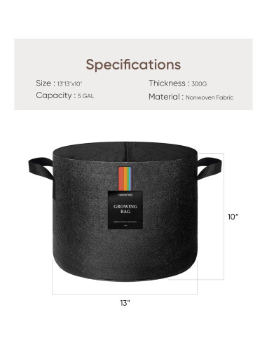 Bolsas de Cultivo EL CRECIMIENTO 5 Galones Tela Transpirable