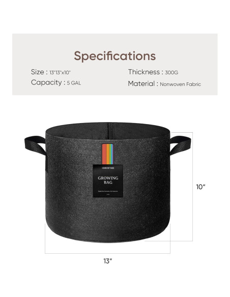 Bolsas de Cultivo EL CRECIMIENTO 5 Galones Tela Transpirable