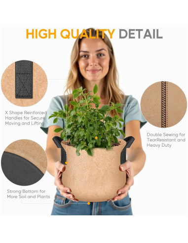 Macetas de Tela 20 Galones Simple Deluxe 5 Pzs Transpirables