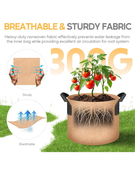 Macetas de Tela 20 Galones Simple Deluxe 5 Pzs Transpirables
