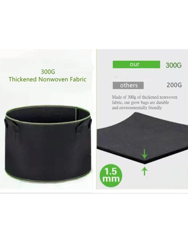 Paquete de 5 bolsas de cultivo Niurui 11.4L tela no tejida