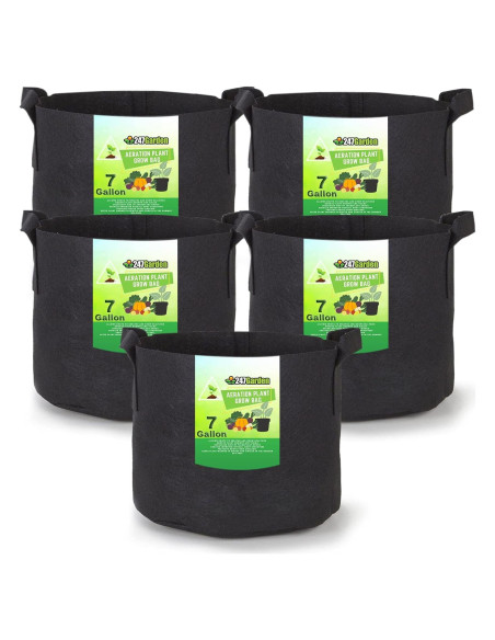 Paquete de 5 macetas de tela 247Garden 7 galones negro