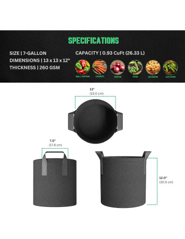 Paquete de 5 macetas de tela 247Garden 7 galones negro