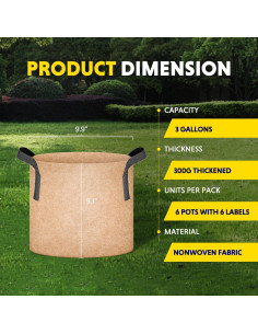 Bolsa de Cultivo iPower 3 Galones 6-Pack Tela Resistente Beige 2