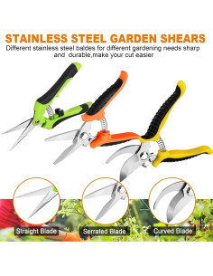 Juego de 3 Tijeras de Jardinería Wevove - Acero Inoxidable 2