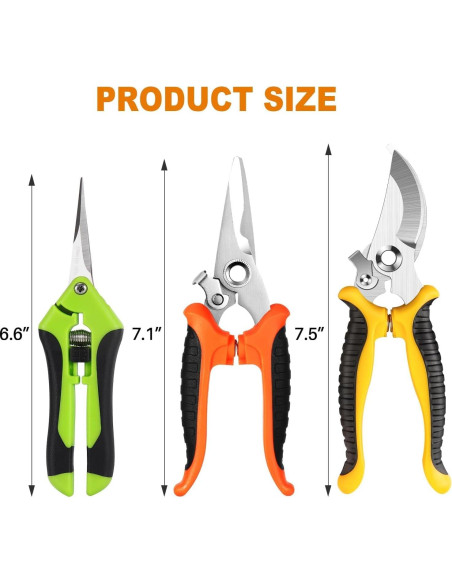 Juego de 3 Tijeras de Jardinería Wevove - Acero Inoxidable