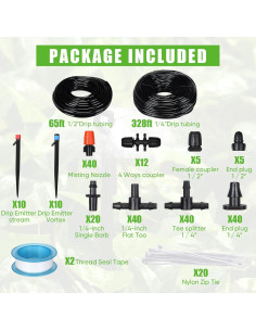 Kit de Riego por Goteo 120 m Yaomiao con Boquillas Ajustables 2