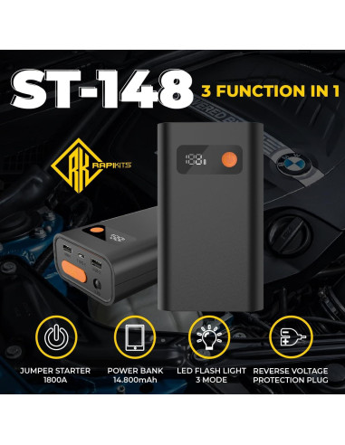 Arrancador de Salto RAPIKITS ST-148 14800mAh 12V Pantalla LCD