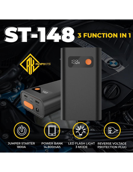 Arrancador de Salto RAPIKITS ST-148 14800mAh 12V Pantalla LCD Arrancador de Salto RAPIKITS ST-148 14800mAh 12V Pantalla LCD