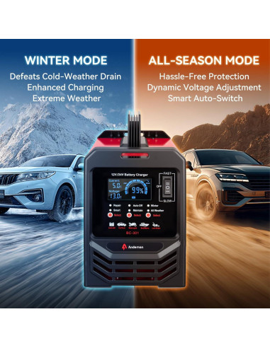 Cargador de Batería Automático Andeman 12V/24V 15A con Modo Invierno