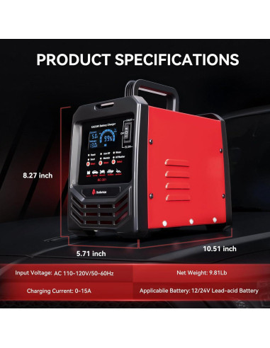 Cargador de Batería Automático Andeman 12V/24V 15A con Modo Invierno