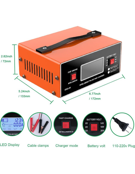 Cargador de Batería Inteligente JYEASTZ 6-24V 0-10A Naranja