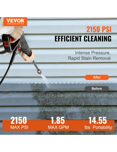 Lavadora a Presión Eléctrica VEVOR 2150 PSI 6.6 kg 5 Boquillas