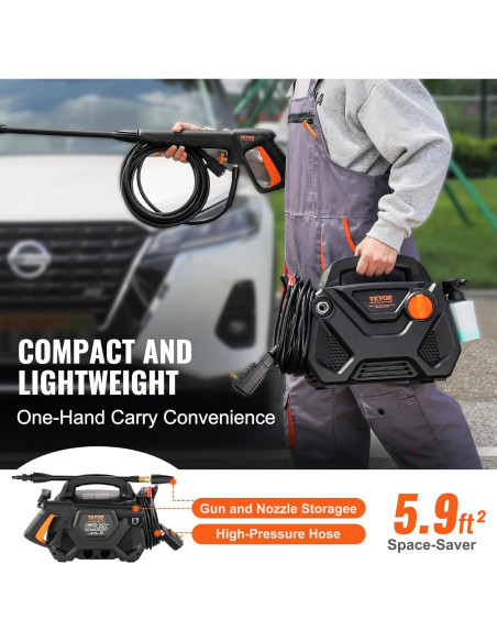 Lavadora a Presión Eléctrica VEVOR 2150 PSI 6.6 kg 5 Boquillas