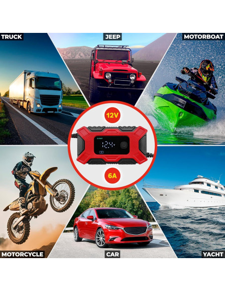 Cargador de Batería Inteligente Mata1 12V 6A con Pantalla LCD