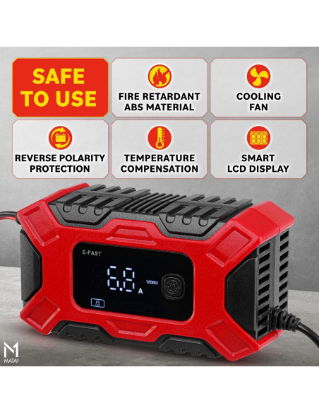 Cargador de Batería Inteligente Mata1 12V 6A con Pantalla LCD