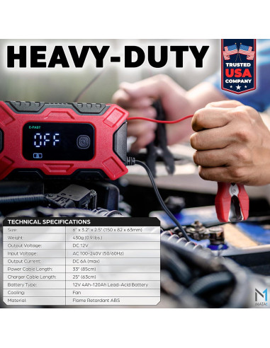 Cargador de Batería Inteligente Mata1 12V 6A con Pantalla LCD