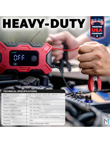 Cargador de Batería Inteligente Mata1 12V 6A con Pantalla LCD